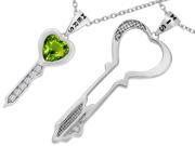 Star K His and Hers Key to my Heart Couple 2pcs Pendant Necklace Set with Simulated Peridot and Cubic Zirconia