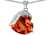 Star K Angel Wing of Love Pendant Necklace with Heart Shape Simulated Orange Mexican Fire Opal in Sterling Silver