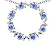 Star K Large MOM Circle Mothers Pendant Necklace with Round Simulated Tanzanite in Sterling Silver