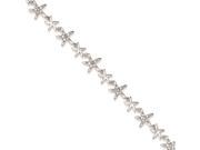 Sterling Silver 7.25in Alternating Polished and Cubic Zirconia Starfish Link Bracelet