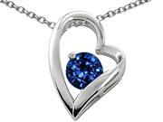 Star K 7mm Round Created Sapphire Heart Shape Pendant Necklace in Sterling Silver