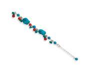 Sterling Silver Dyed Howlite turquoise red Coral Bracelet