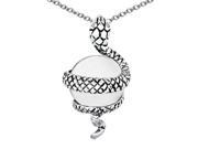 Star K Large Snake Pendant Necklace with 10mm Simulated White Agate Ball in Sterling Silver