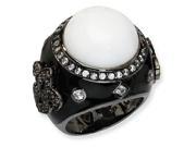 Cheryl M Black plated Sterling Silver Enamel Simulated White Agate and CZ Ring Size 6