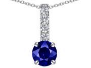 Star K Round Created Sapphire Pendant Necklace in Sterling Silver