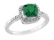 6x6mm Cushion Shaped Created Emerald Ring in Sterling Silver Size 6