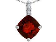 Star K Large 12mm Cushion Cut Simulated Garnet Pendant Necklace in Sterling Silver