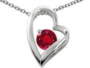 Star K Round 7mm Created Ruby Floating Heart Pendant Necklace in Sterling Silver
