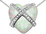Star K Large Prisoner of Love Heart Pendant Necklace with Heart Shape Created Opal in Sterling Silver