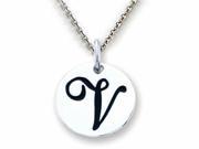 Stellar White Sterling Silver Script Initial V Disc Pendant Necklace Chain Included