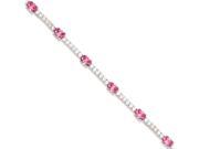 Sterling Silver 7inch Pink and Clear Cubic Zirconia Bracelet