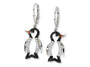 Cheryl M Sterling Silver Enameled Black and White CZ Penguin Leverback Earrings