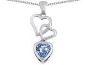 Star K Heart Shape Simulated Aquamarine 3 Hearts Dangling Pendant Necklace in Sterling Silver