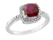6x6mm Cushion Shaped Created Ruby Ring in Sterling Silver Size 6