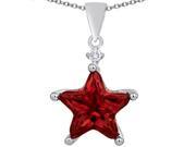 Star K Large 14mm Fancy Star Pendant Necklace with Simulated Garnet in Sterling Silver