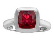 Star K 8mm Cushion Cut Solitaire Ring with Created Ruby in Sterling Silver Size 6
