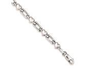 Sterling Silver Rhodium Polished Hearts and Squares Bracelet
