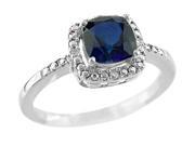 6x6mm Cushion Shaped Created Sapphire Ring in Sterling Silver Size 7