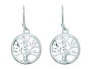 Silver with Rhodium Finish Shiny Round Tree Of Life Drop Earrings