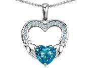 Star K Hands Holding 8mm Heart Claddagh Pendant Necklace with Simulated Blue Topaz in Sterling Silver