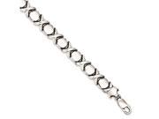 Sterling Silver Rhodium Polished and Brushed Xs and Os Bracelet