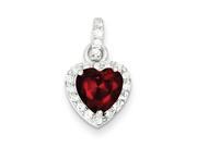 Sterling Silver Red Cubic Zirconia Heart Pendant Necklace Chain Included