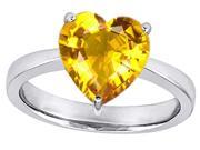 Star K Large 10mm Heart Shape Solitaire Ring with Simulated Yellow Sapphire in Sterling Silver Size 7