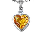 Star K 10mm Heart Shape Simulated Citrine Heart Pendant Necklace in Sterling Silver