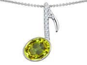 Star K Musical Note Pendant Necklace with Simulated Peridot and Cubic Zirconia Oval 11x9mm in Sterling Silver