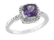 6x6mm Cushion Shaped Amethyst Ring in Sterling Silver Size 7