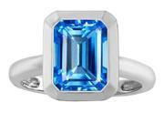 Star K 9x7mm Emerald Cut Octagon Solitaire Ring with Simulated Blue Topaz in Sterling Silver Size 6
