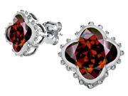 Star K Clover Earrings Studs with 8mm Clover Cut Simulated Garnet in Sterling Silver
