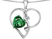 Star K Large 10mm Heart Shaped Simulated Emerald Knotted Pendant Necklace in Sterling Silver