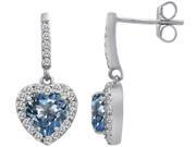 Star K 6mm Heart Shape Simulated Aquamarine Hanging Halo Heart Earrings in Sterling Silver