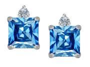 Star K 7mm Square Cut Simulated Blue Topaz Earrings Studs in Sterling Silver