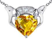 Star K 8mm Heart Claddagh Pendant Necklace with Simulated Citrine in Sterling Silver