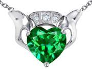 Star K 8mm Heart Claddagh Pendant Necklace with Simulated Emerald in Sterling Silver