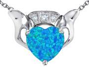Star K 8mm Heart Claddagh Pendant Necklace Heart Shape Blue Created Opal and Cubic Zirconia in Sterling Silver