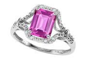 Star K Emerald Cut 8x6mm Created Pink Sapphire Ring in 10 kt White Gold Size 8