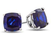 7x7mm Cushion Created Sapphire Post With Friction Back Stud Earrings in 14 kt White Gold