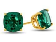 7x7mm Cushion Simulated Emerald Post With Friction Back Stud Earrings in 14 kt Yellow Gold