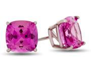 7x7mm Cushion Created Pink Sapphire Post With Friction Back Stud Earrings in 14 kt White Gold