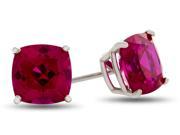 7x7mm Cushion Created Ruby Post With Friction Back Stud Earrings in 10 kt White Gold