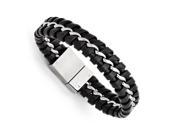 Chisel Stainless Steel Black Leather Brushed and Polished Bracelet