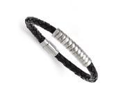 Chisel Stainless Steel Polished Design and Black Woven Leather Bracelet