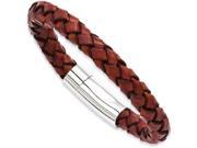 Chisel Stainless Steel Brown Leather 8.5in Bracelet