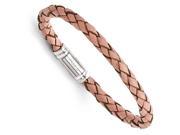 Chisel Stainless Steel Polished Pink Woven Leather Bracelet