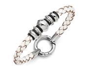 Chisel Stainless Steel Polished White Leather Black Rubber Bracelet
