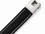 Chisel Stainless Steel Polished Black Leather Bracelet