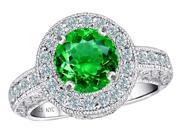 Star K 7mm Round Simulated Emerald Ring in Sterling Silver Size 9